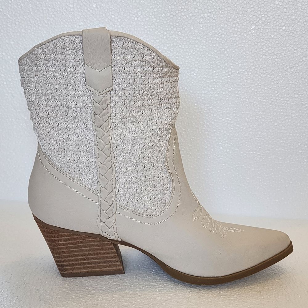 Dolce Vita Koolson Cream Braided Western Ankle Boots with Stacked Heel - Picture 10 of 12